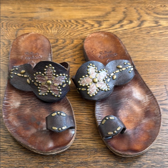 Brown Leather Sandals with Gold Accents - Picture 3 of 4